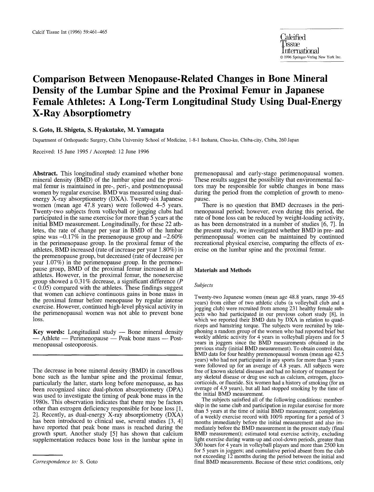 Comparison between menopause-related changes in bone mineral density of the lumbar spine and the proximal femur in Japanese female athletes: A long-term longitudinal study using du by Unknown