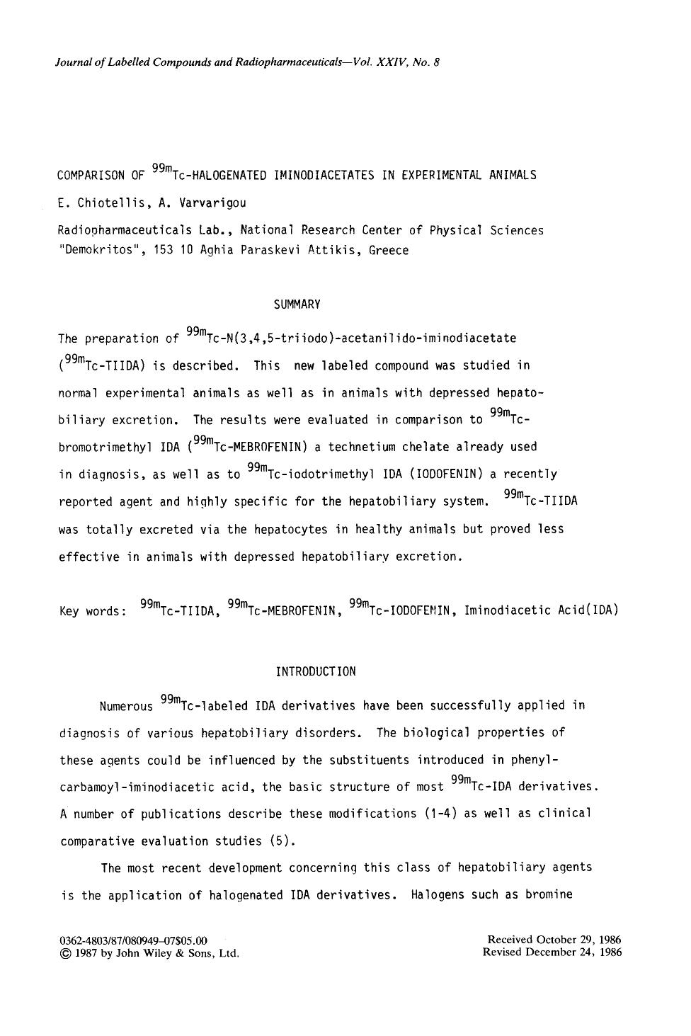Comparison of 99mTc-halogenated iminodiacetates in experimental animals by Unknown