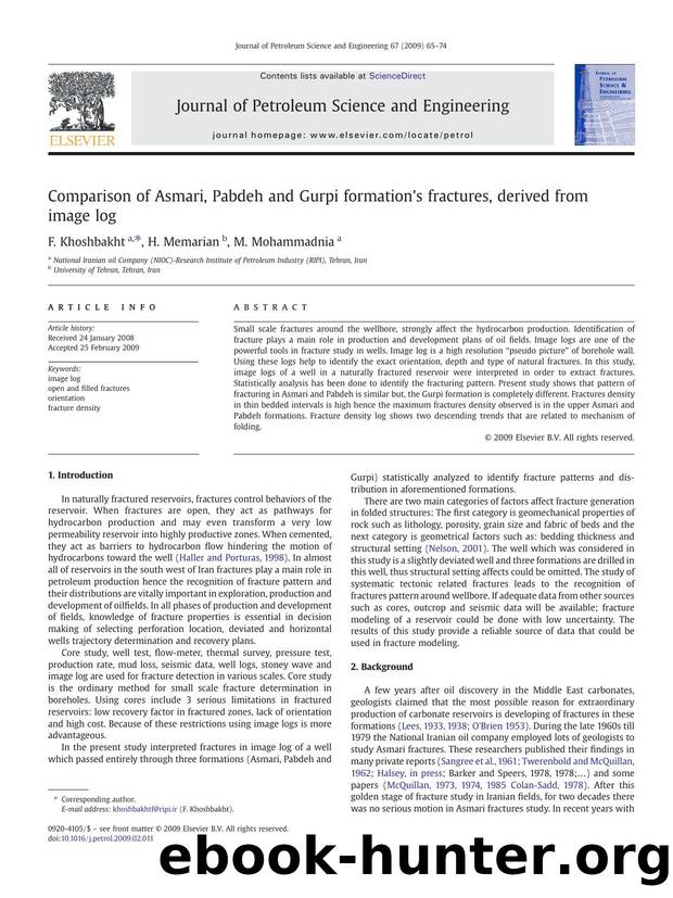 Comparison of Asmari, Pabdeh and Gurpi formation's fractures, derived from image log by F. Khoshbakht; H. Memarian; M. Mohammadnia