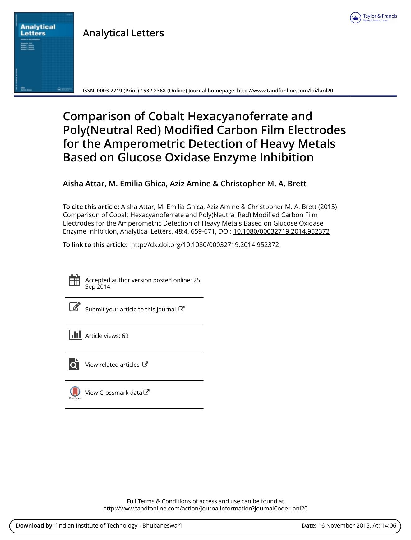 Comparison of Cobalt Hexacyanoferrate and PolyNeutral Red Modified Carbon Film Electrodes for the Amperometric Detection of Heavy Metals Based on Glucose Oxidase Enzyme Inhibition by Aisha Attar