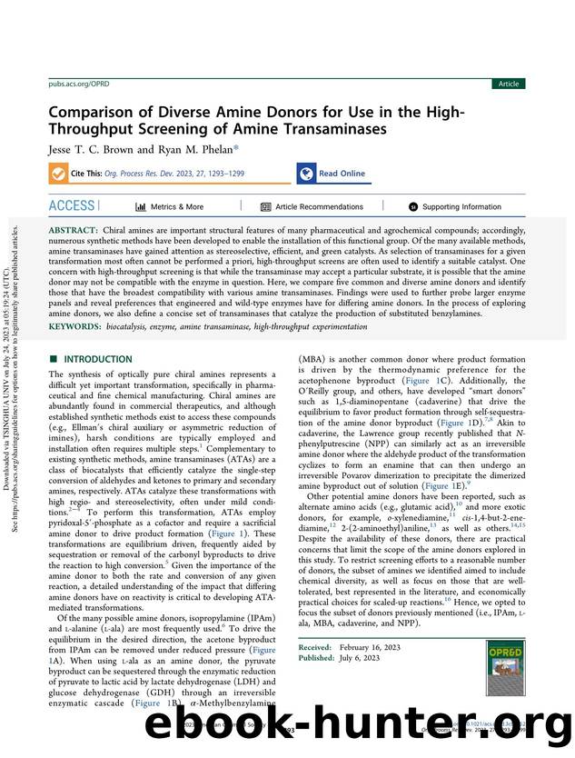 Comparison of Diverse Amine Donors for Use in the High-Throughput Screening of Amine Transaminases by Jesse T. C. Brown & Ryan M. Phelan