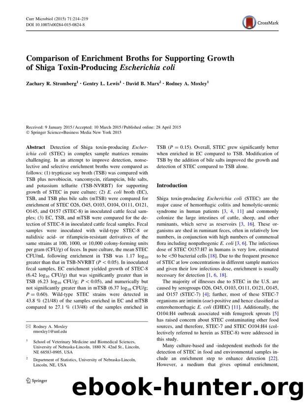 Comparison of Enrichment Broths for Supporting Growth of Shiga Toxin-Producing Escherichia coli by Zachary R. Stromberg & Gentry L. Lewis & David B. Marx & Rodney A. Moxley