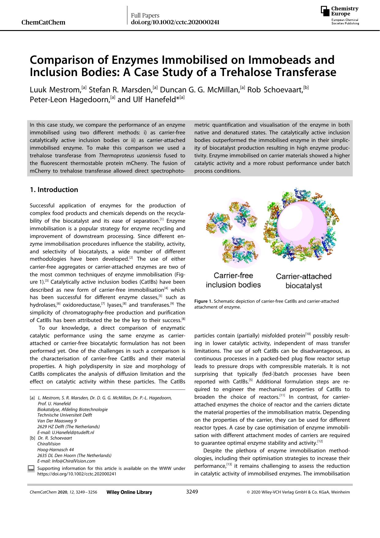 Comparison of Enzymes Immobilised on Immobeads and Inclusion Bodies: A Case Study of a Trehalose Transferase by Unknown