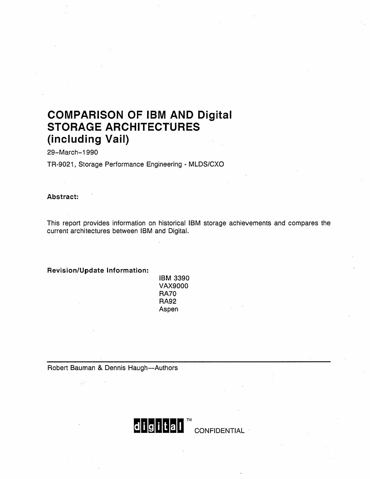 Comparison of IBM and Digital Storage Architectures Mar90 by Unknown