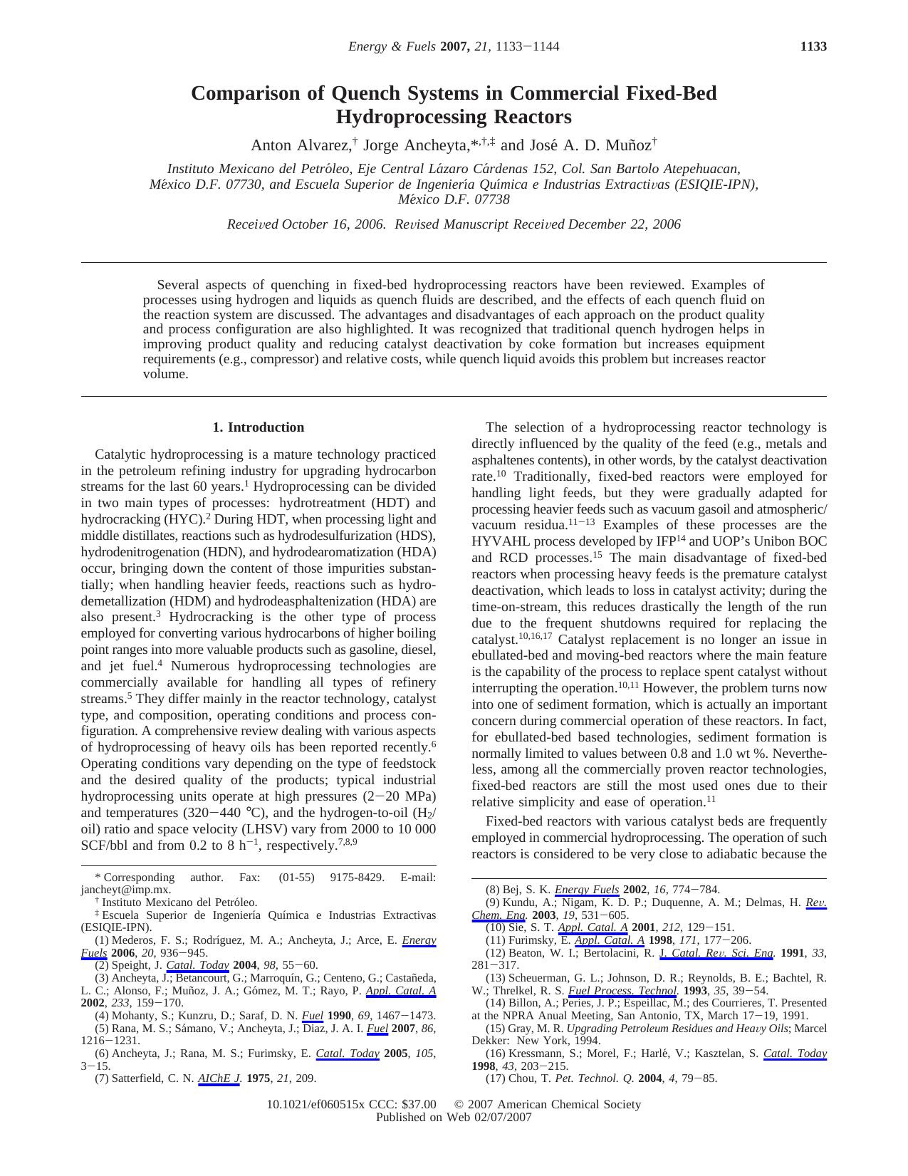 Comparison of Quench Systems in Commercial Fixed-Bed Hydroprocessing Reactors by Unknown