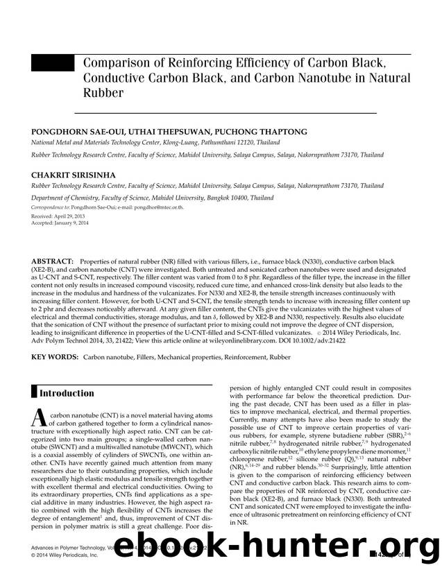 Comparison of Reinforcing Efficiency of Carbon Black, Conductive Carbon Black, and Carbon Nanotube in Natural Rubber by Unknown