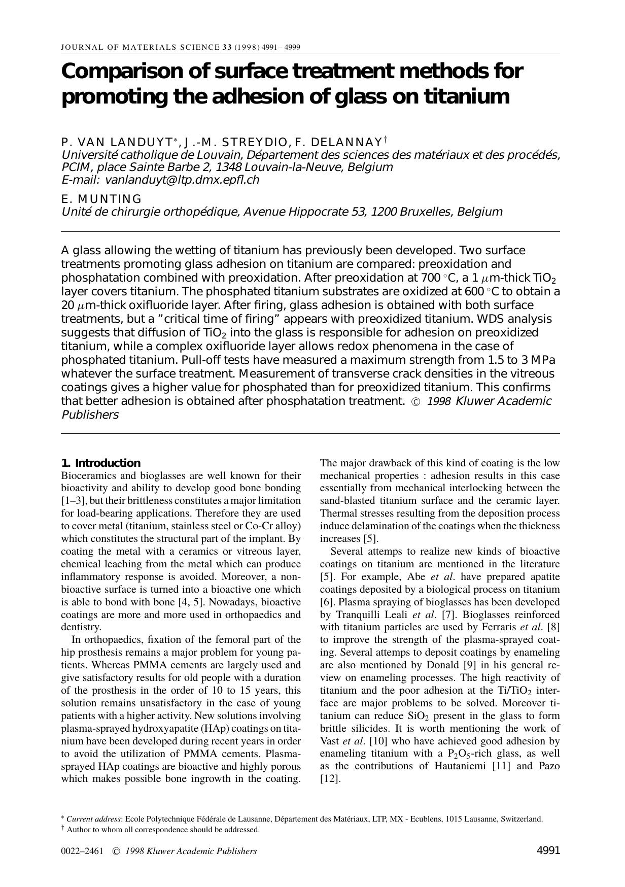 Comparison of Surface Treatment Methods for Promoting the Adhesion of Glass on Titanium by Unknown