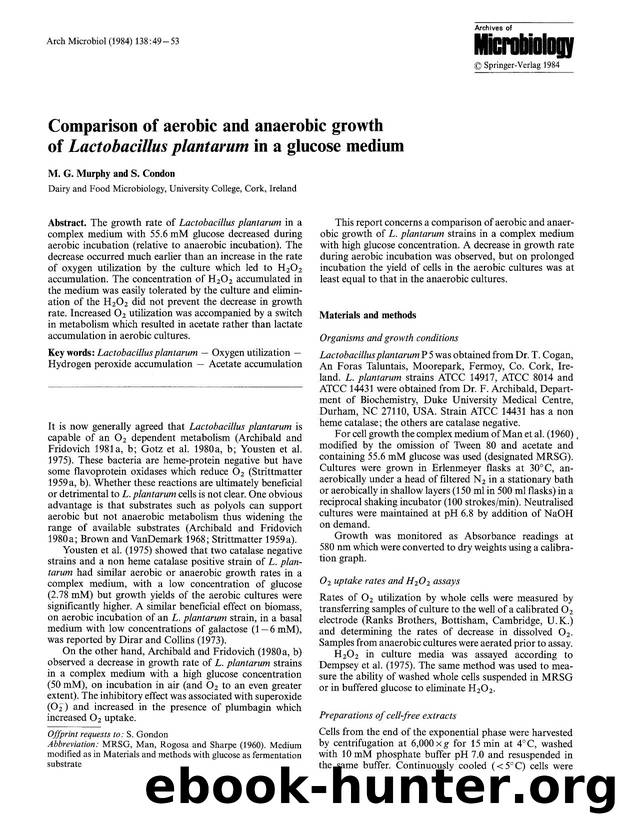 Comparison of aerobic and anaerobic growth of <Emphasis Type="Italic">Lactobacillus plantarum<Emphasis> in a glucose medium by Unknown