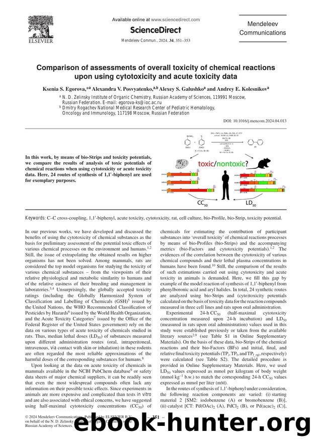 Comparison of assessments of overall toxicity of chemical reactions upon using cytotoxicity and acute toxicity data by Ksenia S. Egorova