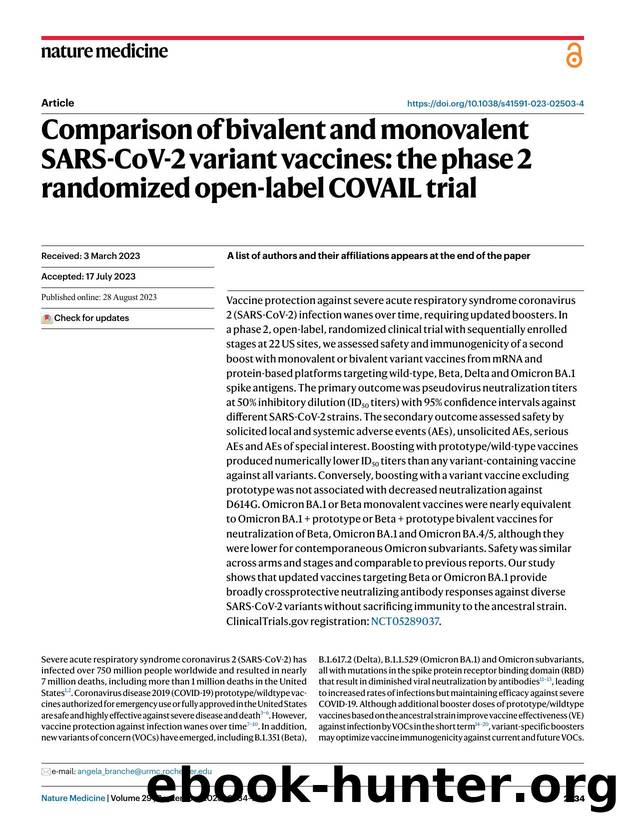 Comparison of bivalent and monovalent SARS-CoV-2 variant vaccines: the phase 2 randomized open-label COVAIL trial by unknow