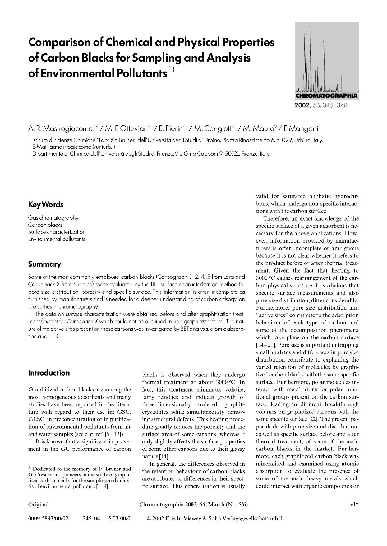 Comparison of chemical and physical properties of carbon blacks for sampling and analysis of environmental pollutants by Unknown