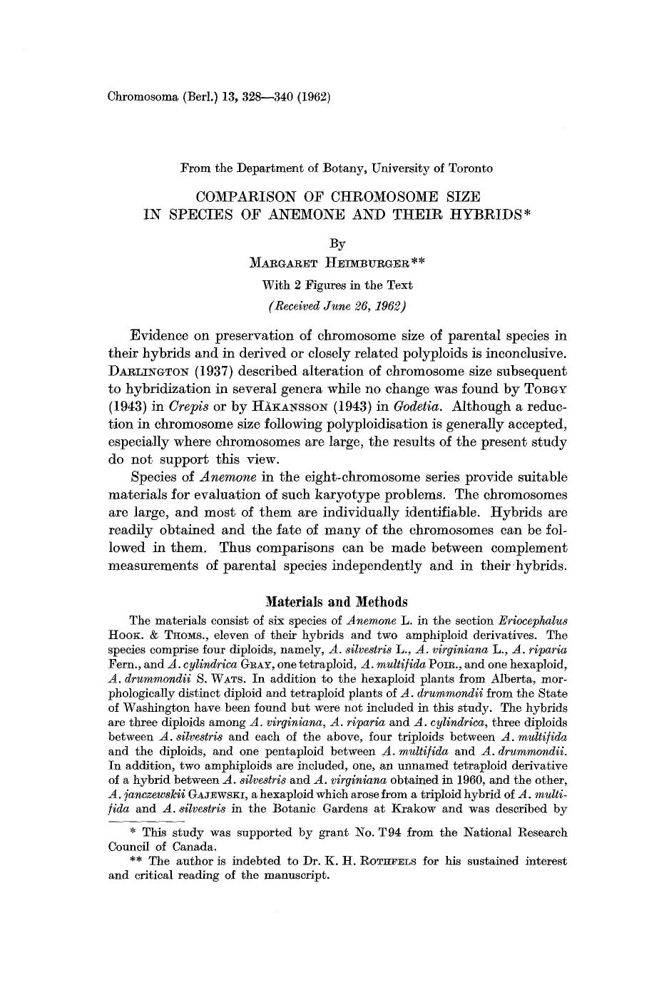 Comparison of chromosome size in species of anemone and their hybrids by Unknown