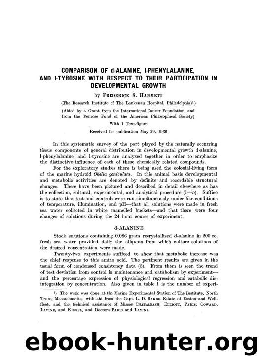 Comparison of d-alanine. I-phenylalanine, and I-tyrosine with respect to their participation in developmental growth by Unknown