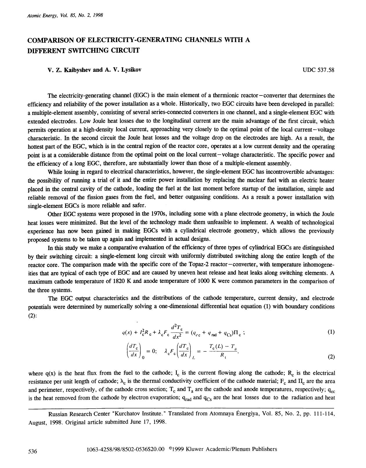 Comparison of electricity-generating channels with a different switching circuit by Unknown