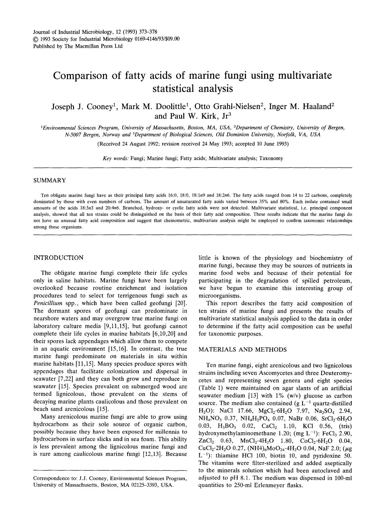 Comparison of fatty acids of marine fungi using multivariate statistical analysis by Unknown