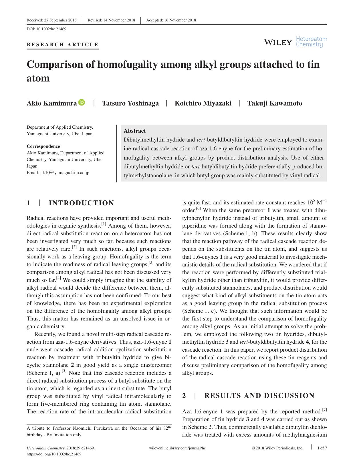 Comparison of homofugality among alkyl groups attached to tin atom by Unknown