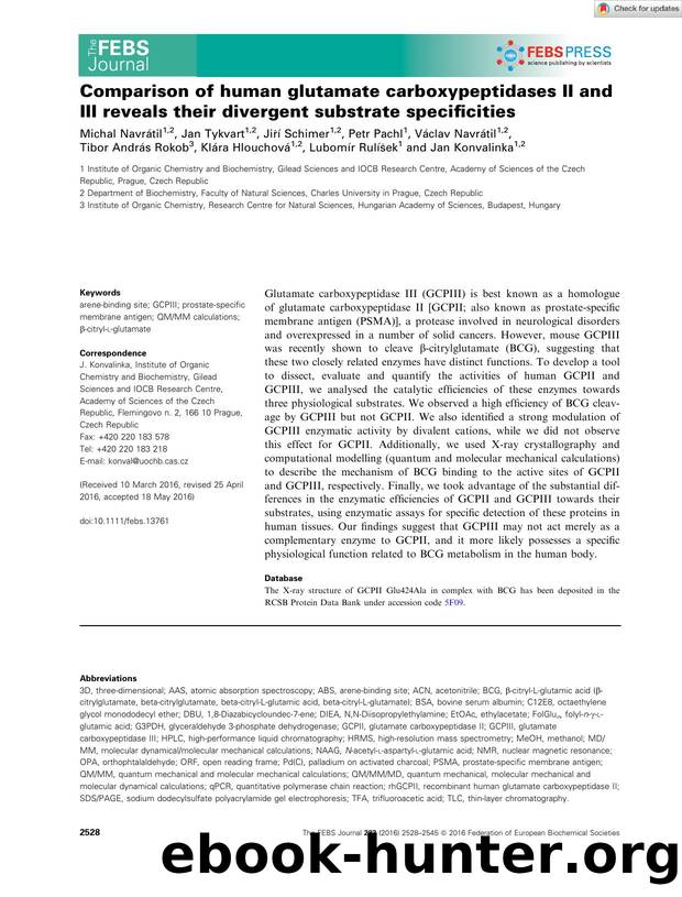 Comparison of human glutamate carboxypeptidases II and III reveals their divergent substrate specificities by Unknown