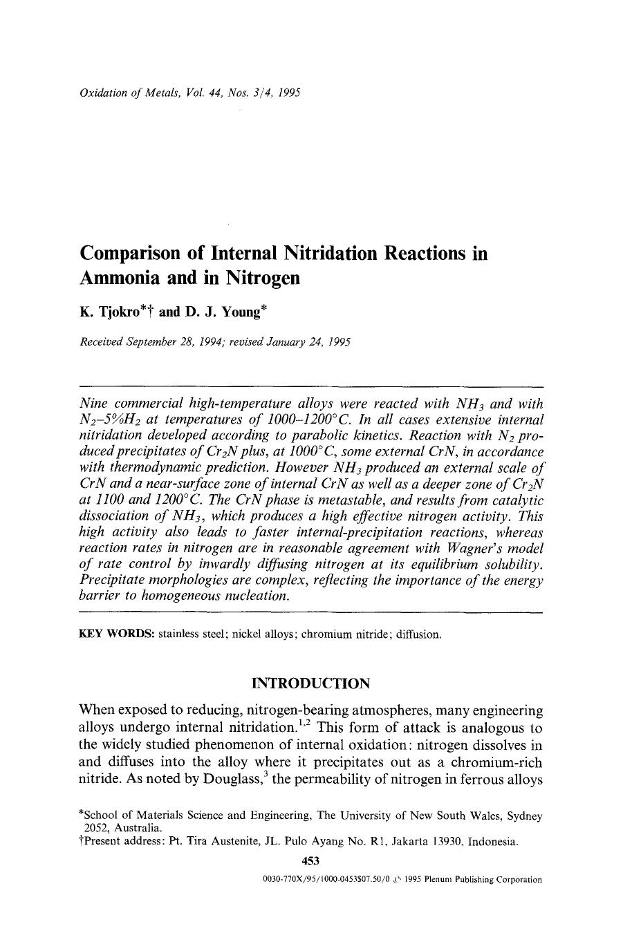 Comparison of internal nitridation reactions in ammonia and in nitrogen by Unknown