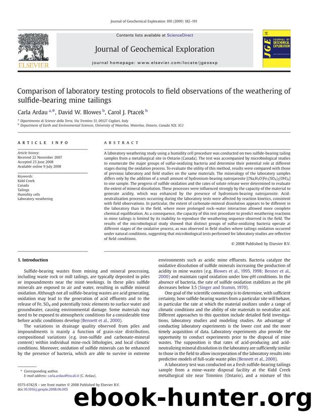 Comparison of laboratory testing protocols to field observations of the weathering of sulfide-bearing mine tailings by Carla Ardau; David W. Blowes; Carol J. Ptacek