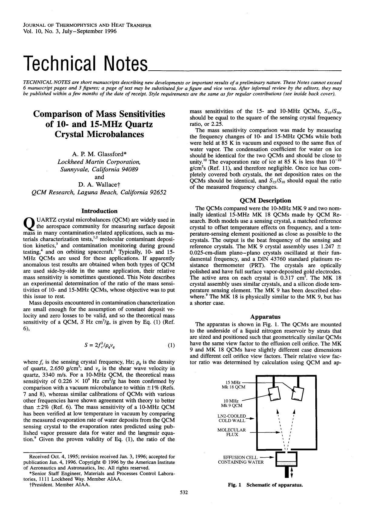 Comparison of mass sensitivities of 10- and 15-MHz quartz crystal microbalances by Unknown