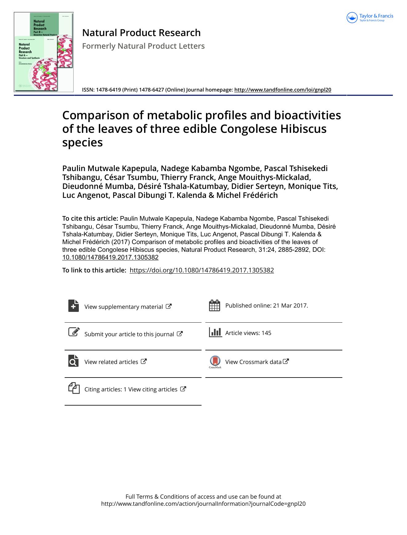 Comparison of metabolic profiles and bioactivities of the leaves of three edible Congolese Hibiscus species by unknow