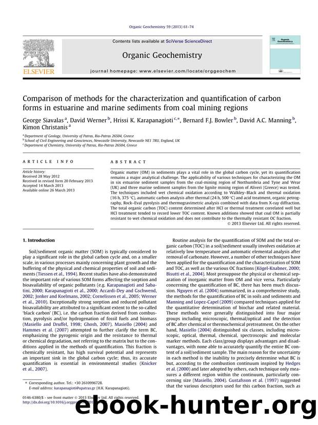 Comparison of methods for the characterization and quantification of carbon forms in estuarine and marine sediments from coal mining regions by unknow