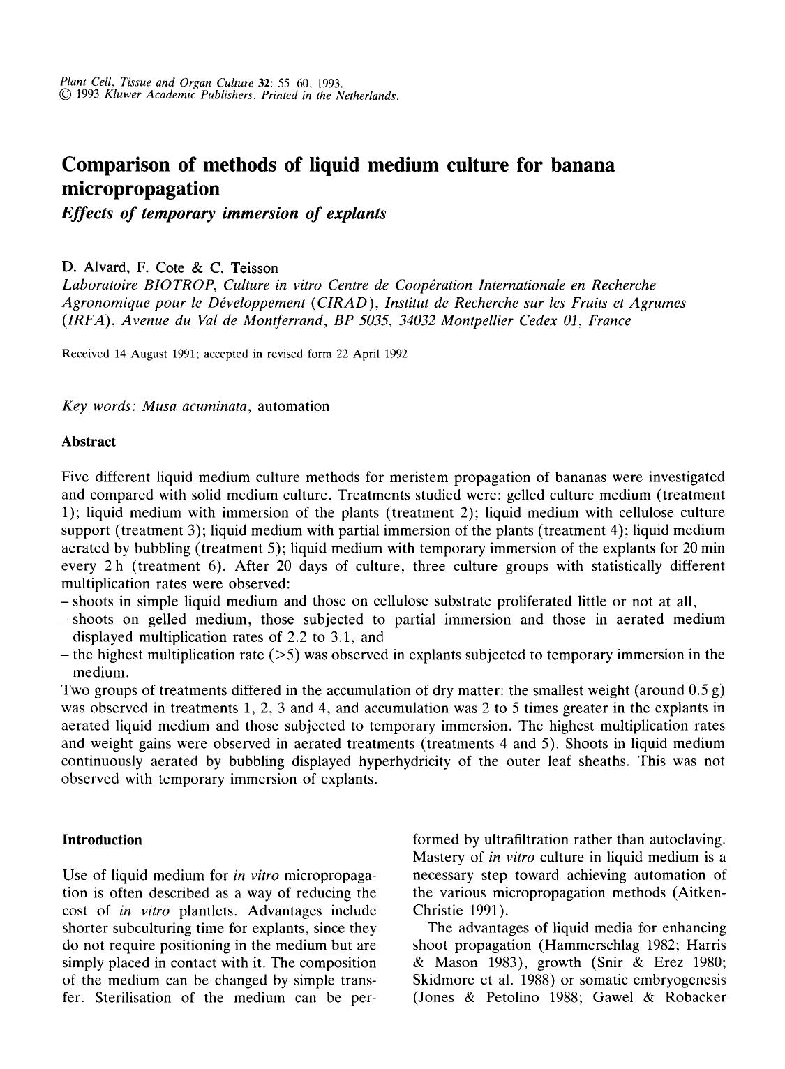 Comparison of methods of liquid medium culture for banana micropropagation by Unknown