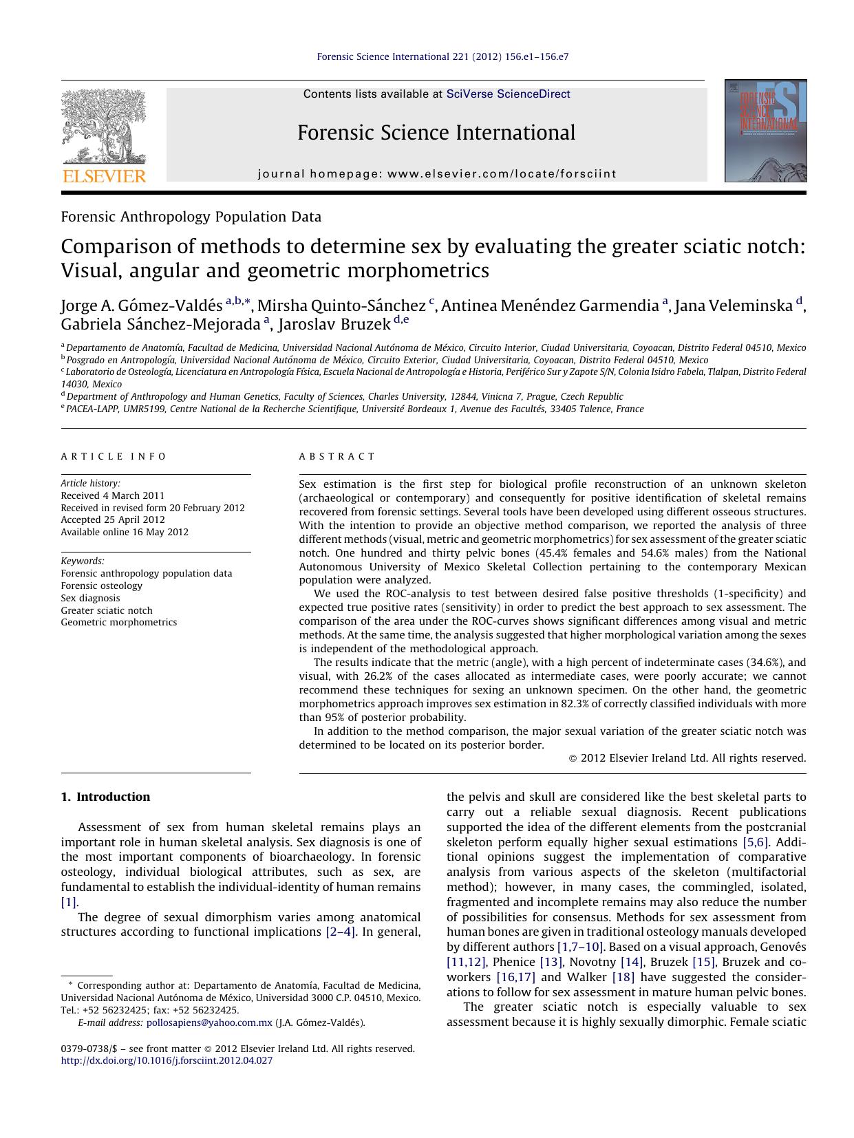 Comparison of methods to determine sex by evaluating the greater sciatic notch: Visual, angular and geometric morphometrics by unknow
