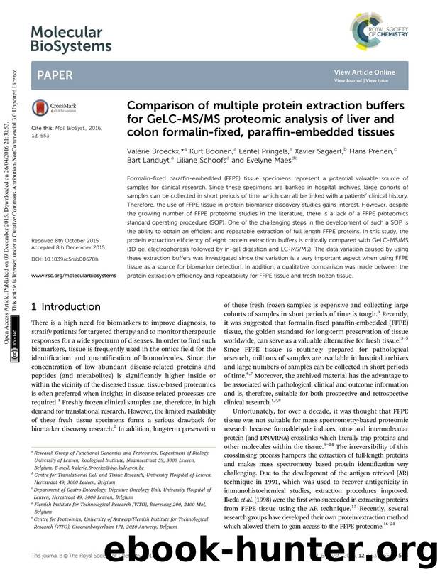 Comparison of multiple protein extraction buffers for GeLC-MSMS proteomic analysis of liver and colon formalin-fixed, paraffin-embedded tissues by unknow