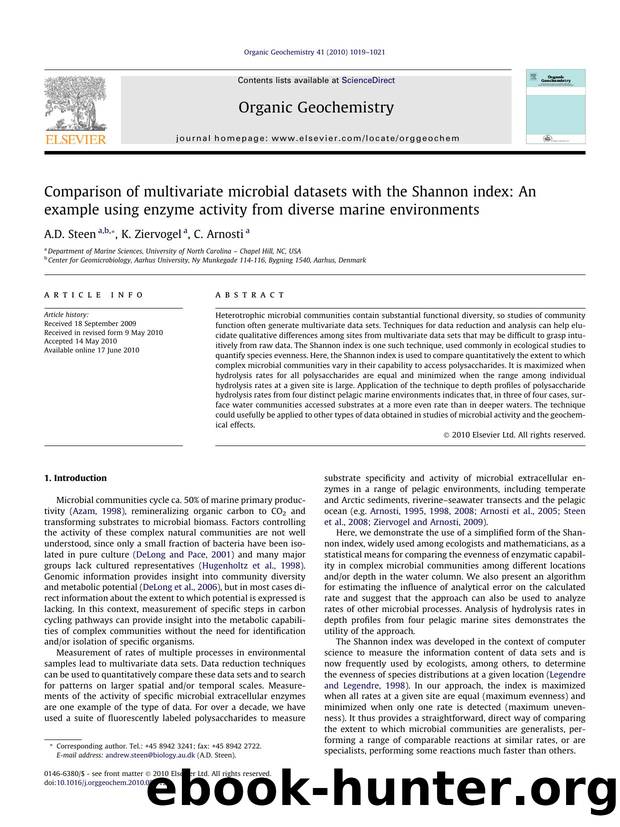 Comparison of multivariate microbial datasets with the Shannon index: An example using enzyme activity from diverse marine environments by A.D. Steen & K. Ziervogel & C. Arnosti
