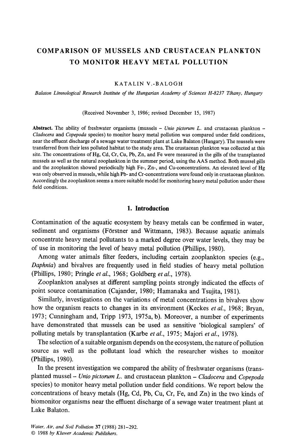 Comparison of mussels and crustacean plankton to monitor heavy metal pollution by Unknown