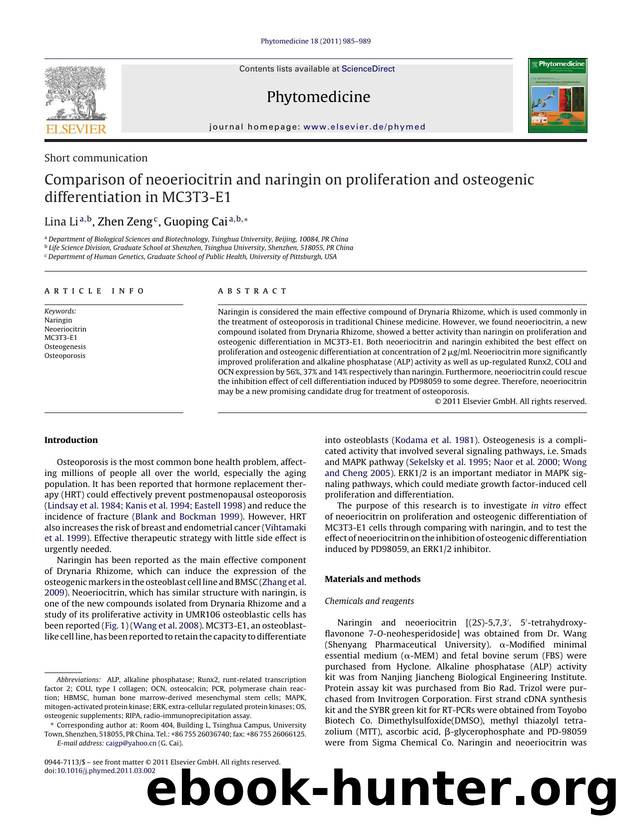 Comparison of neoeriocitrin and naringin on proliferation and osteogenic differentiation in MC3T3-E1 by Lina Li