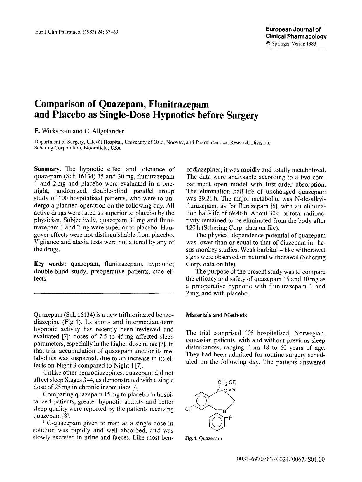 Comparison of quazepam, flunitrazepam and placebo as single-dose hypnotics before surgery by Unknown