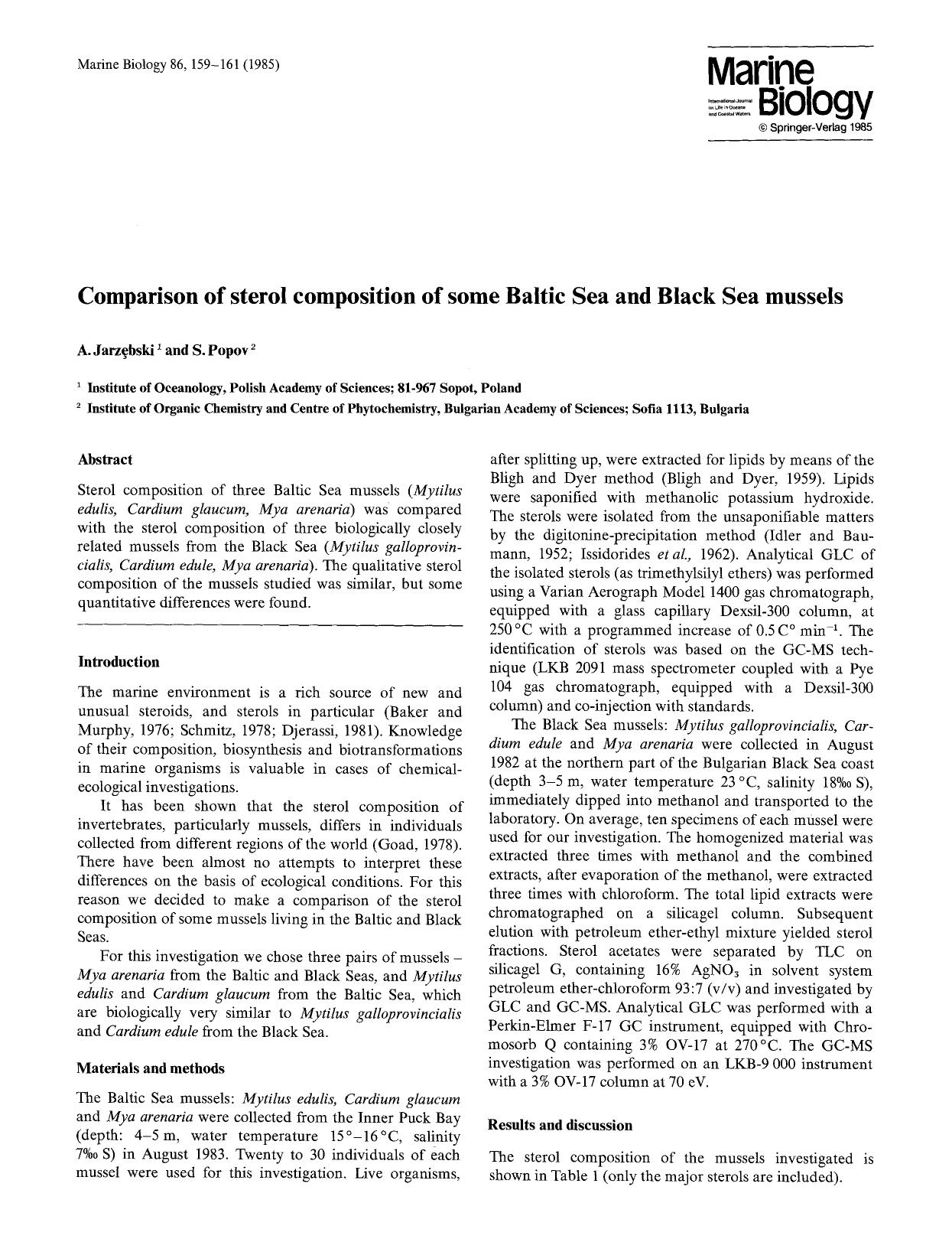 Comparison of sterol composition of some Baltic Sea and Black Sea mussels by Unknown