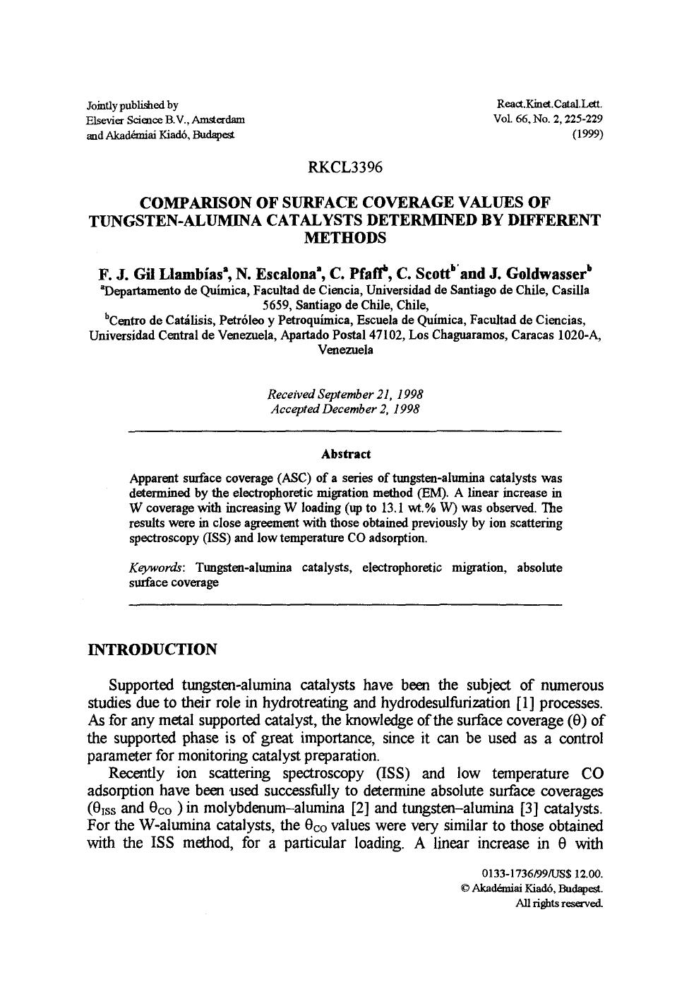 Comparison of surface coverage values of tungsten-alumina catalysts determined by different methods by Unknown