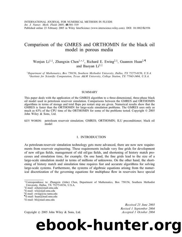 Comparison of the GMRES and ORTHOMIN for the black oil model in porous media by Unknown