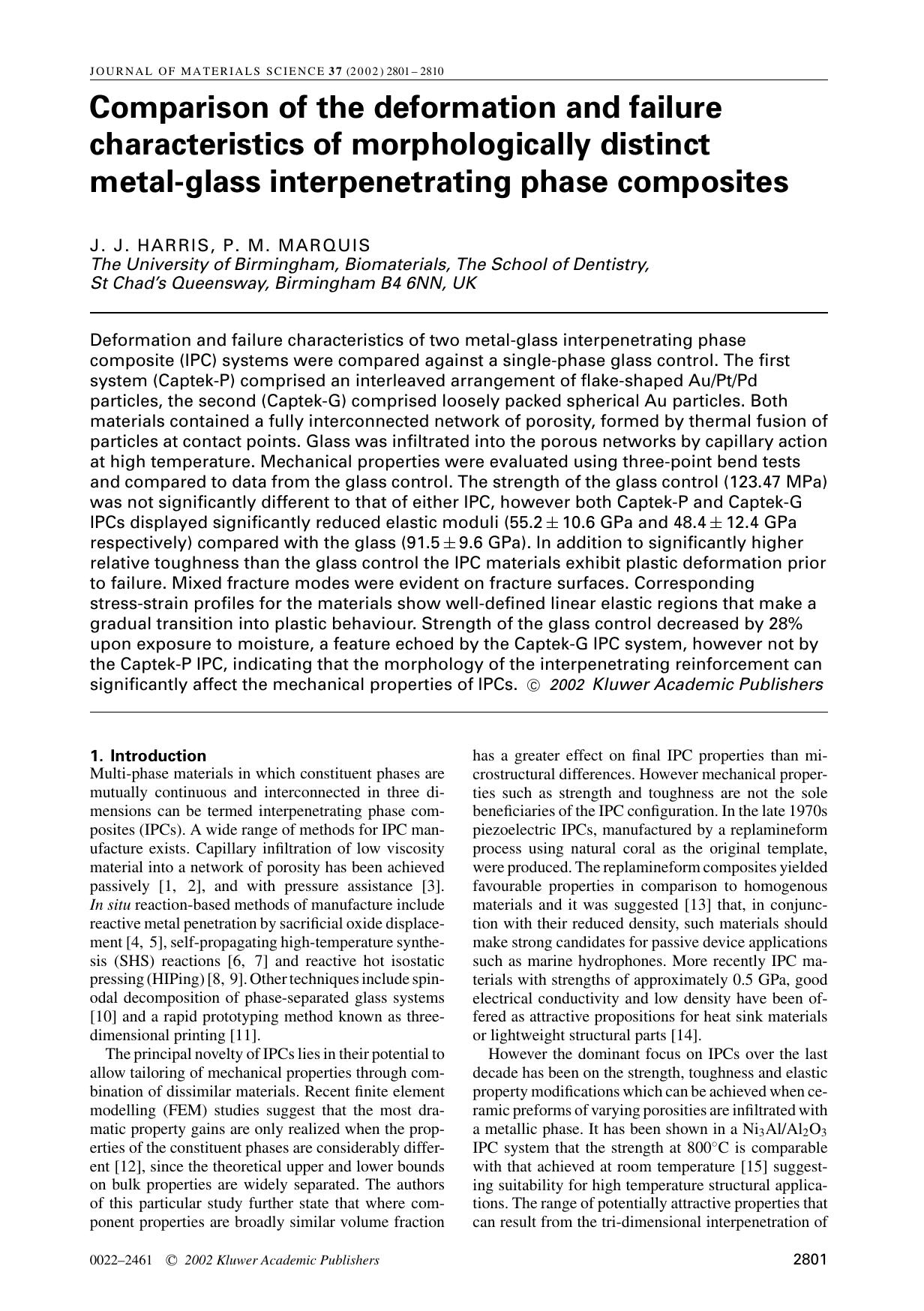 Comparison of the deformation and failure characteristics of morphologically distinct metal-glass interpenetrating phase composites by Unknown
