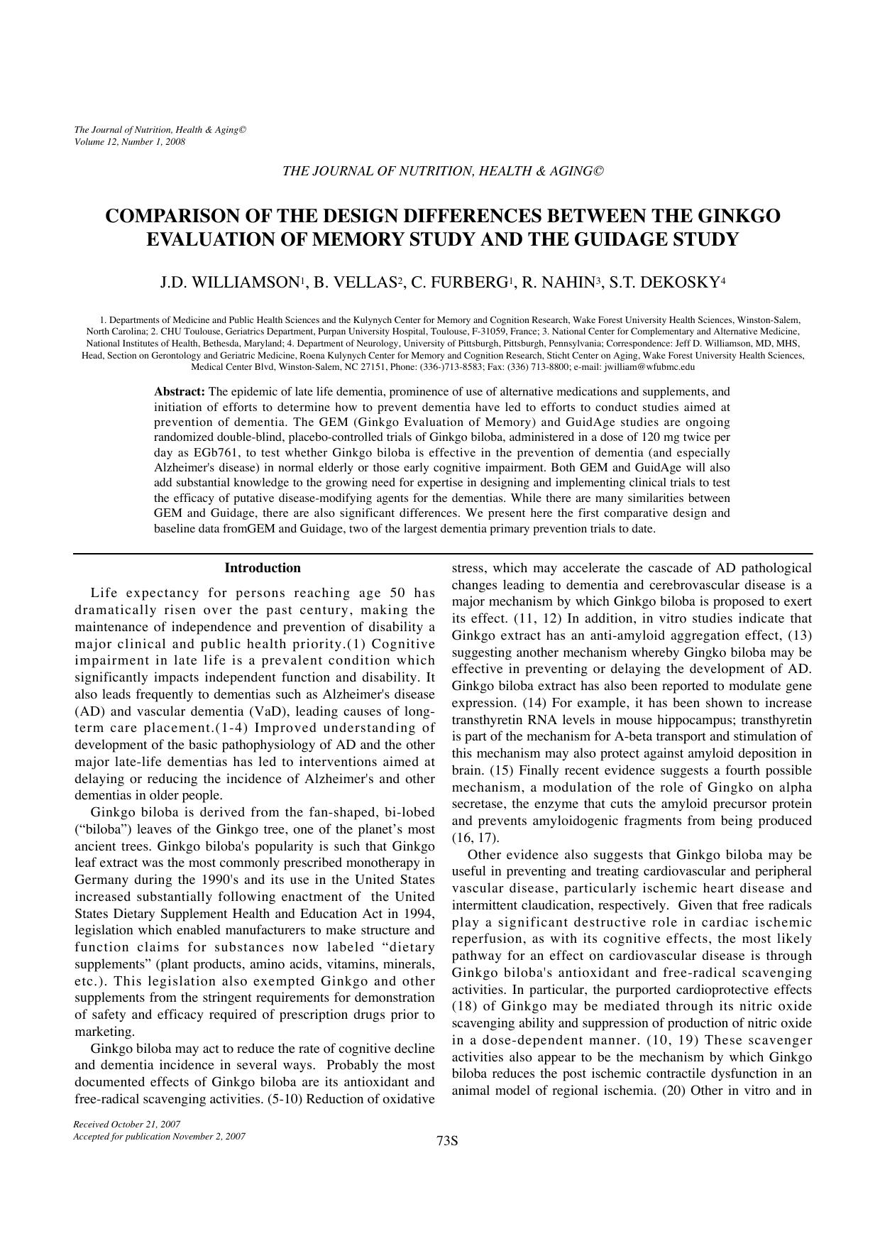 Comparison of the design differences between the Ginkgo Evaluation of Memory study and the Guidage study by Unknown