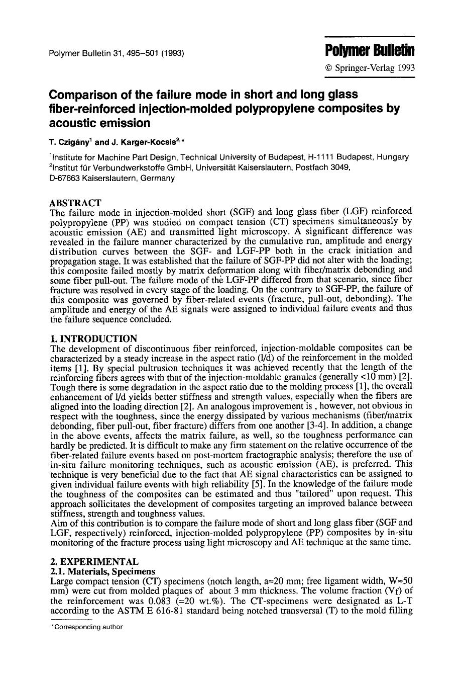 Comparison of the failure mode in short and long glass fiber-reinforced injection-molded polypropylene composites by acoustic emission by Unknown