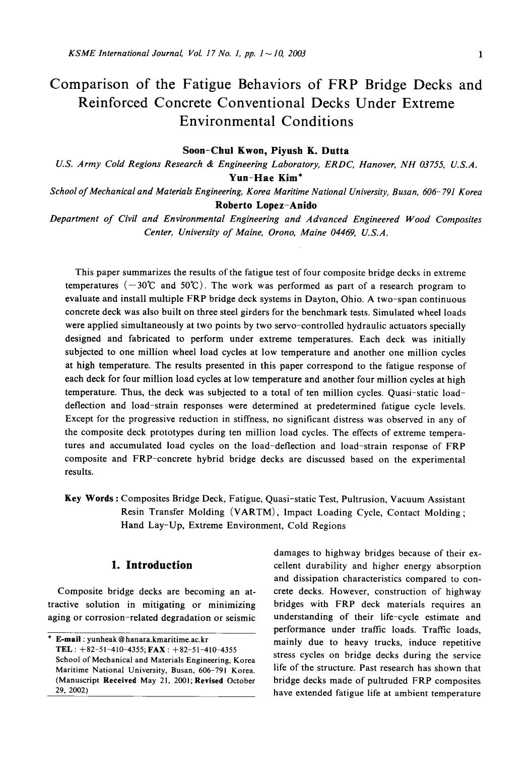 Comparison of the fatigue behaviors of FRP bridge decks and reinforced concrete conventional decks under extreme environmental conditions by Unknown