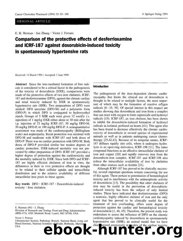 Comparison of the protective effects of desferrioxamine and ICRF-187 against doxorubicin-induced toxicity in spontaneously hypertensive rats by Unknown