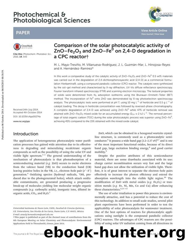 Comparison of the solar photocatalytic activity of ZnOâFe2O3 and ZnOâFe0 on 2,4-D degradation in a CPC reactor by unknow
