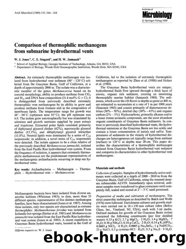 Comparison of thermophilic methanogens from submarine hydrothermal vents by Unknown