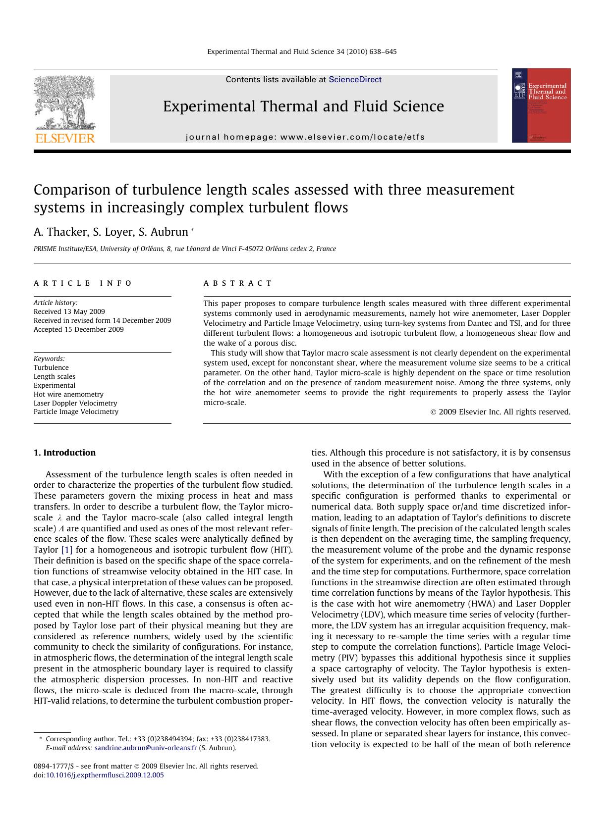 Comparison of turbulence length scales assessed with three measurement systems in increasingly complex turbulent flows by A. Thacker; S. Loyer; S. Aubrun