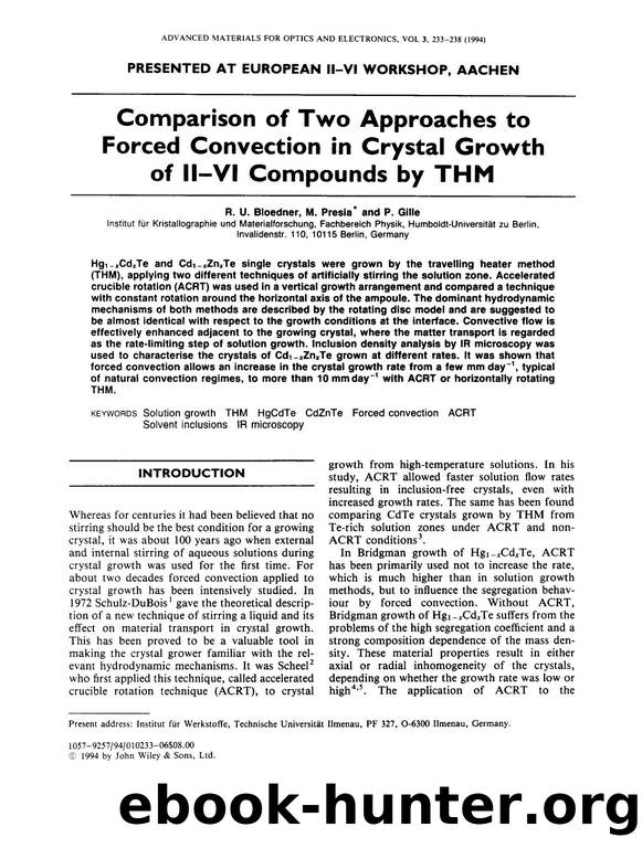 Comparison of two approaches to forced convection in crystal growth of II-VI compounds by THM by Unknown