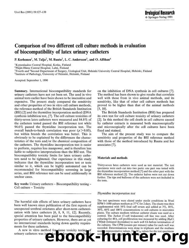 Comparison of two different cell culture methods in evaluation of biocompatibility of latex urinary catheters by Unknown