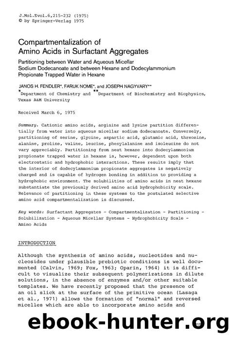 Compartmentalization of amino acids in surfactant aggregates by Unknown