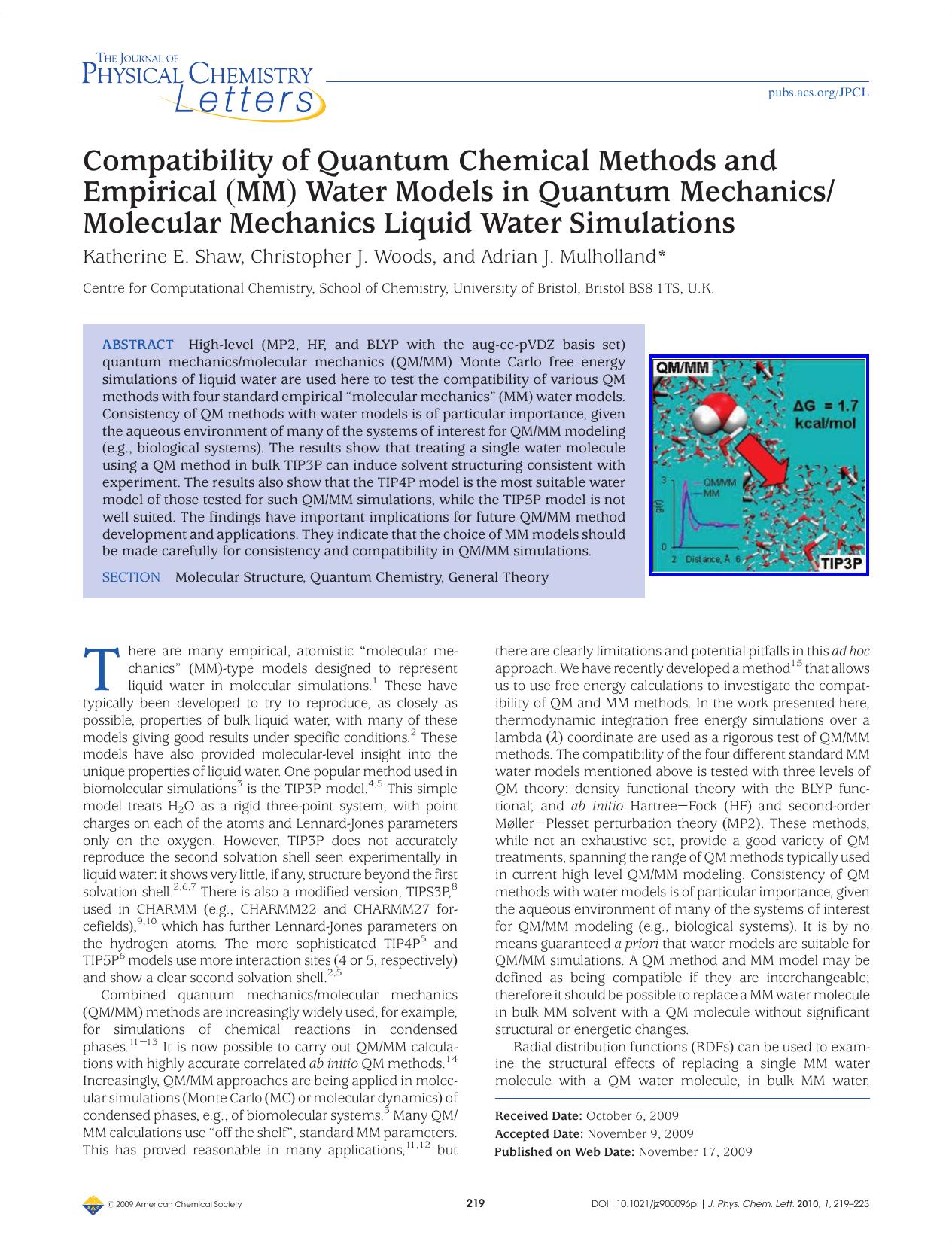 Compatibility of Quantum Chemical Methods and Empirical (MM) Water Models in Quantum MechanicsMolecular Mechanics Liquid Water Simulations by Unknown