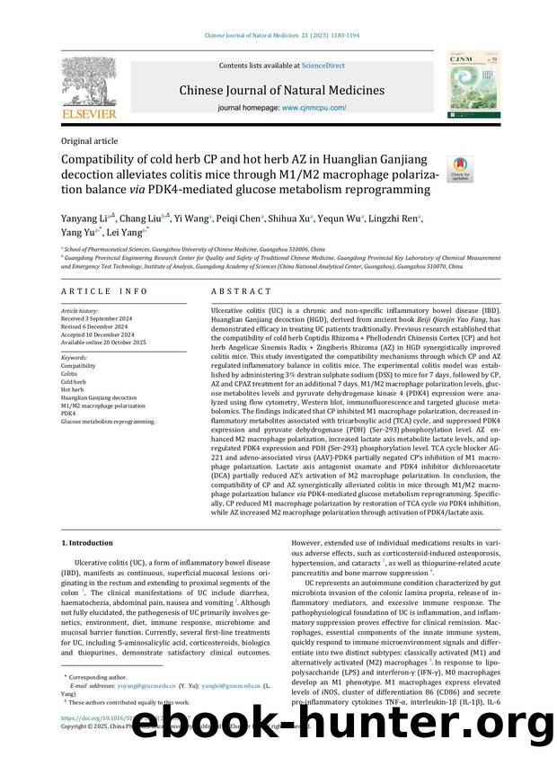 Compatibility of cold herb CP and hot herb AZ in Huanglian Ganjiang decoction alleviates colitis mice through M1M2 macrophage polarization balance via PDK4-mediated glucose metabolism reprogramming by unknow