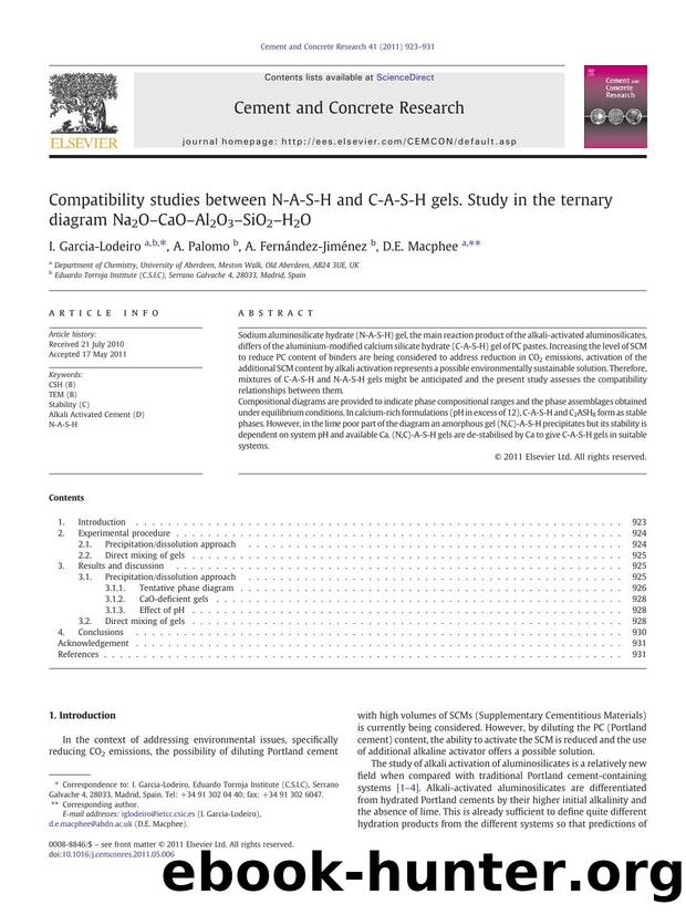 Compatibility studies between N-A-S-H and C-A-S-H gels. Study in the ternary diagram Na2OâCaOâAl2O3âSiO2âH2O by I. Garcia-Lodeiro & A. Palomo & A. Fernández-Jiménez & D.E. Macphee